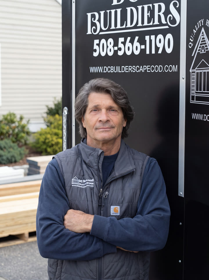 Dave Cleary, owner of DC Builders, in front of the DC Builders trailer